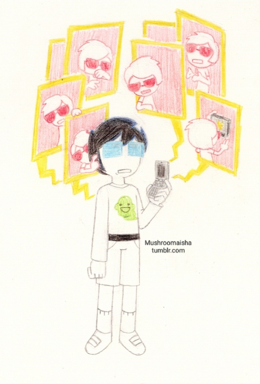 2025 dave_strider fullres homestuck:_the_animated_pilot john_egbert mushroomaisha pencil phone starter_outfit word_balloon