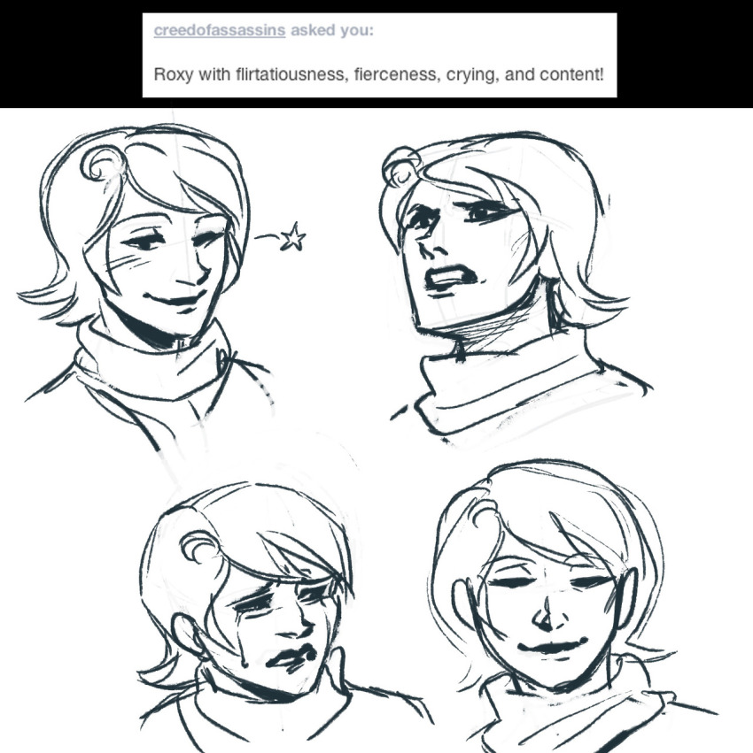 art_dump crying grayscale headshot reaction request roxy_lalonde sketch solo toastyhat wonk