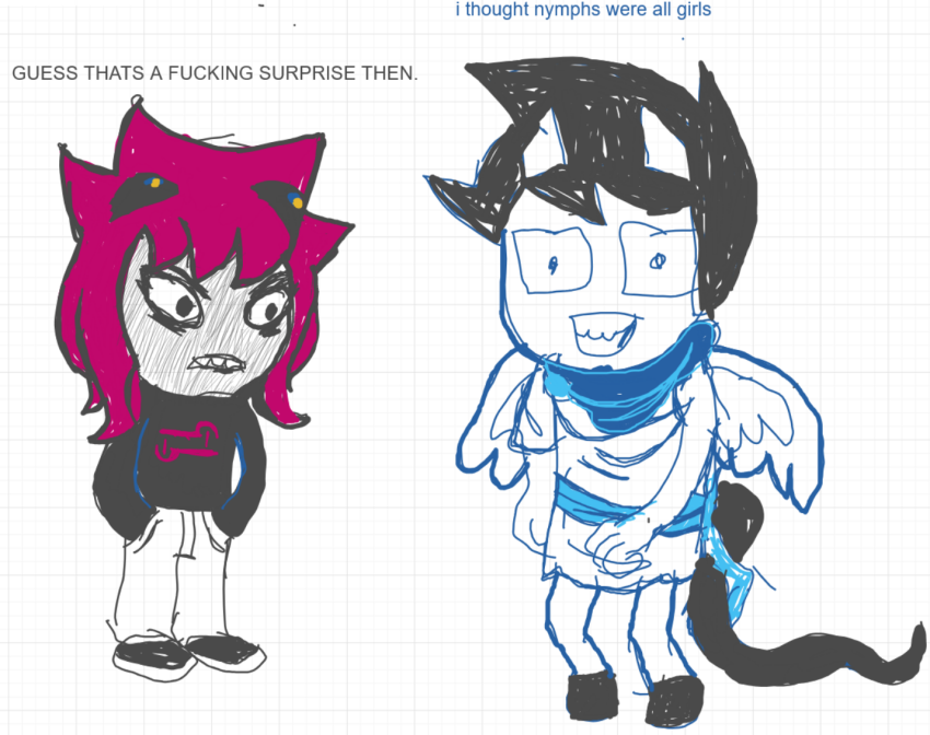 2026 annieisapeaperson casual fashion fullres homestuck:_beyond_canon john_egbert karkat_vantas meat_timeline nsfw_source nymphified satyrified text