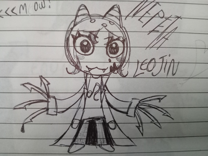 2026 action_claws cat_hat delta_11 fullres grayscale monochrome native_source nepeta_leijon solo starter_outfit text