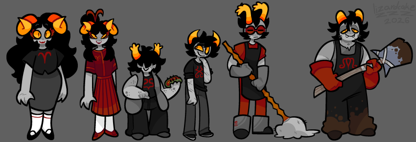2026 aradia_megido damara_megido dancestors diemen_xicali facial_hair fozzer_velyes freckles fullres hiveswap jaggy_lines lizardcakezzz marsti_houtek megidos oblong_meat_product scars soil_perturber starter_outfit sweat xefros_tritoh