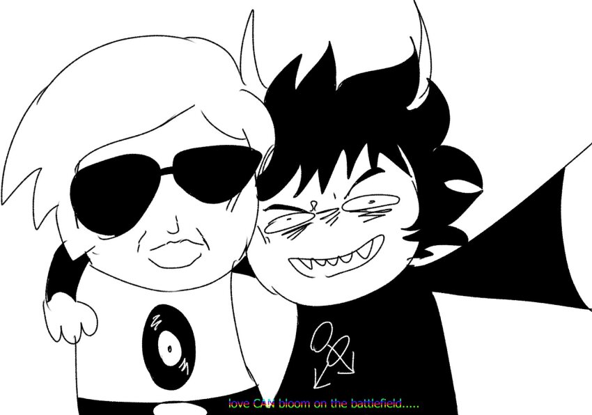 2022 arm_around_shoulder bloodswap daily dakidavekat dave_strider fullres grayscale karkat_vantas lineart red_knight_district starter_outfit text
