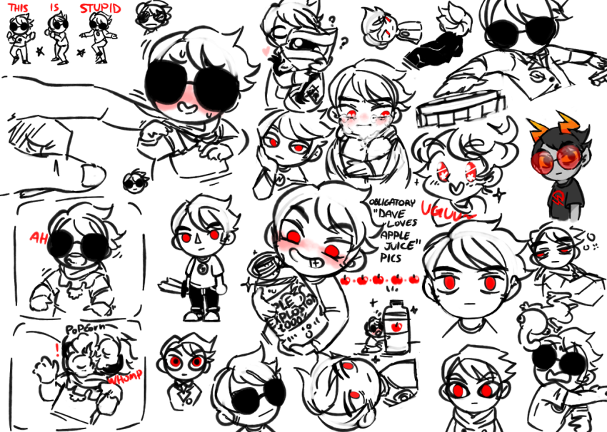 apple_juice art_dump blush chibi crying dave_strider food godtier hug knight no_glasses pseudo-innocent-clown puppet_tux size_difference smuppets starter_outfit timetables trollified wayward_vagabond wv