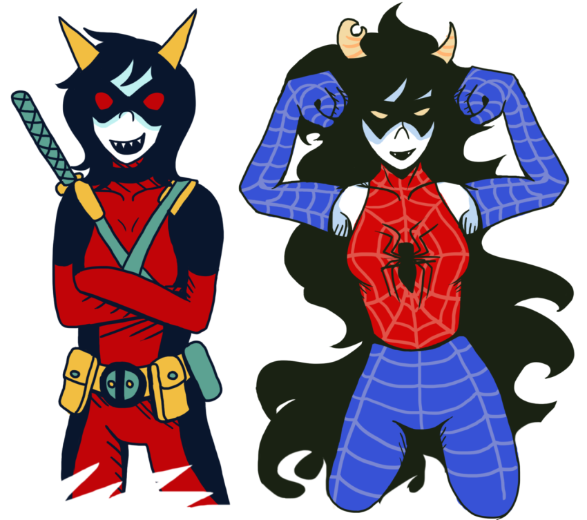 arms_crossed crossover deadpool kipper-love marvel scourge_sisters spider-man superhero terezi_pyrope vriska_serket