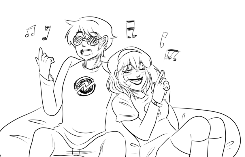 bromance dave_strider glass-hearts-art music_note red_baseball_tee request rose_lalonde siblings:daverose wonk