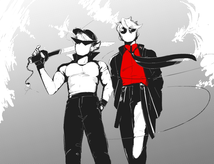 2022 alpha_dave axestuck bro clouds formal fullres grayscale highlight_color jaggy_lines kid_symbol low_angle starter_outfit suit unbreakable_katana