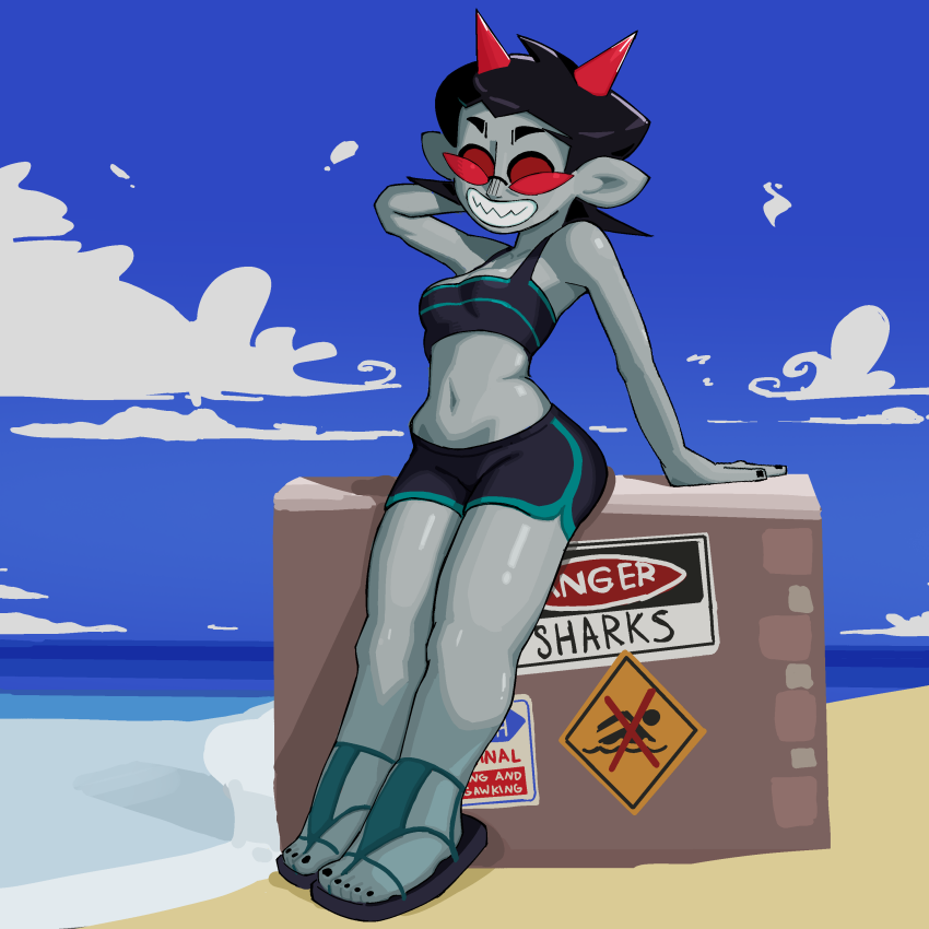 2025 barefoot casual clouds fashion fullres jaggy_lines ocean solo summer swimsuit terezi_pyrope vhorgeus