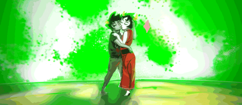 animated bloody_maryam diamond green_sun heart hug kanaya's_red_dress kanaya_maryam karkat_vantas kiss palerom rainbow_drinker redrom shipping source_needed sourcing_attempted