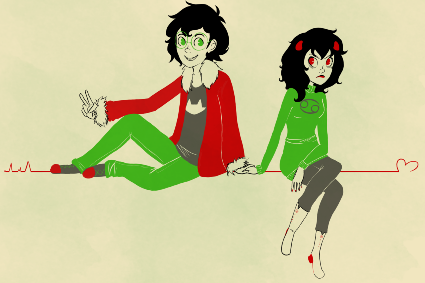 bloodtier holding_hands hso_2012 jade_harley karkat_vantas kats_and_dogs limited_palette redrom rule63 shipping