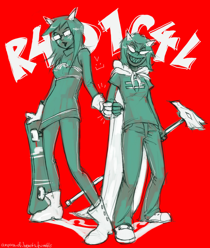 2014 chubsintubs dancestors dragon_cane dragon_cape fistbump fullres latula_pyrope pyropes skateboard starter_outfit terezi_pyrope text
