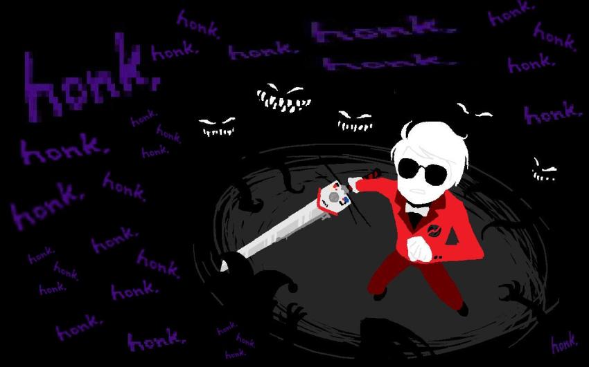 basilisk dave_strider gamzee_makara high_angle honk image_manipulation imp lich red_plush_puppet_tux snoop_dogg_snow_cone_machete source_needed sourcing_attempted underlings wallpaper