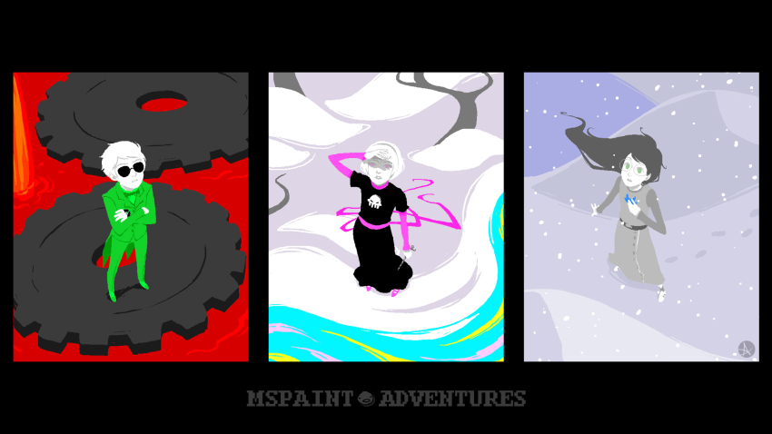 arms_crossed black_squiddle_dress dave_strider felt_duds flash_asset high_angle jade_harley land_of_frost_and_frogs land_of_heat_and_clockwork land_of_light_and_rain lexxy rose_lalonde starter_outfit wallpaper