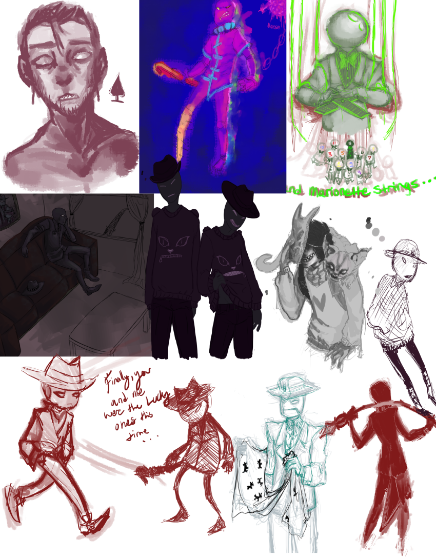 2013 art_dump artificial_limb bq cast_iron_horse_hitcher casual cd clover clubs_deuce couch crossover crowbar dd dd's_spear derse diamonds_droog die doc_scratch doze draconian_dignitary felt fin fullres humanized itchy jack_noir juju_breaker matchsticks monochrome no_hat off retroscofflaws sawbuck scars scotty_dog sitting sketch snowman spade spades_slick starter_outfit stitch text trace union_jack wip