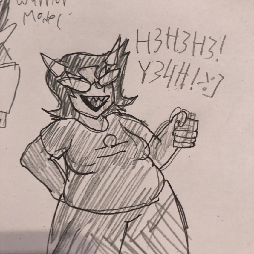 2024 aquaticfoxfire chubstuck fullres grayscale jaggy_lines native_source pencil sketch solo starter_outfit terezi_pyrope text