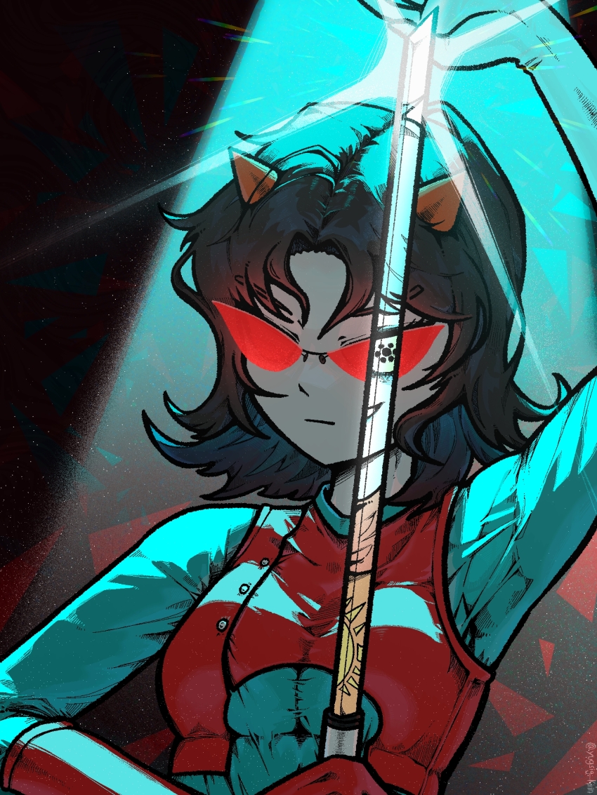2025 dragon_cane fullres godtier jaggy_lines legislacerator_suit light_aspect reflection solo terezi_pyrope thief vriska_serket yugsig_kirin