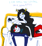 broken_source couch gaming head_on_lap scourge_sisters starter_outfit terezi_pyrope text vriska_serket wetdogsmell rating:Safe score:2 user:sync