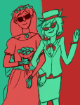 arm_in_arm coolkids crossdressing dave_strider flower_crown flowers ladyllamaface limited_palette redrom shipping terezi_pyrope rating:Safe score:1 user:sync