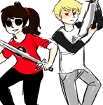 ask dark_sleeved_shirt dave_strider hunting_rifle inexact_source jade_harley katana kidswap leverets no_glasses red_record_tee starter_outfit rating:Safe score:1 user:Chocoboo