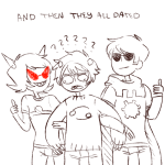 ? adorabloodthirsty arm_in_arm coolkids dave_strider godtier highlight_color karkat_vantas kiba knight lineart multishipping red_knight_district redrom shipping terezi_pyrope thumbs_up rating:Safe score:4 user:sync