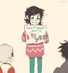 2013 casual dave_strider fashion fullres holidaystuck humanized ikimaru illustrating karkat_vantas no_glasses red_baseball_tee seeing_terezi starter_outfit terezi_pyrope text rating:Safe score:4 user:Strubi_Nollow