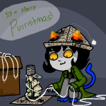 2011 babinani emoticon fullres hat holidaystuck jaggy_lines nepeta_leijon sitting solo starter_outfit word_balloon rating:Safe score:0 user:sync