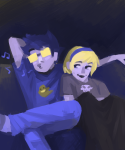 arm_around_shoulder grimdorks john_egbert music_note paperseverywhere redrom rose_lalonde shipping rating:Safe score:8 user:LonelyCoast