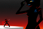 2026 animated aranea_serket blindfold dancestors dragon_cane frigiddoctoratus fullres image_manipulation jaggy_lines mindfang_dress no_glasses ring_of_life silhouette starter_outfit terezi_pyrope rating:Safe score:9 user:Doc_(frigidDoctoratus)