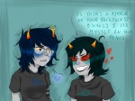 artificial_limb blush broken_source heart illegal_vriska obliviousruska redrom scourge_sisters shipping starter_outfit terezi_pyrope text vriska_serket word_balloon rating:Safe score:4 user:Jogn_Ehbert