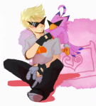 crossover deleted_source digimon dirk_strider fistbump lil_sebastian my-friend-the-frog sitting starter_outfit rating:Safe score:14 user:Chocoboo
