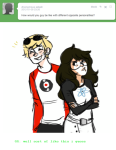 arms_crossed ask dave_strider inexact_source jade_harley leverets no_glasses personalityswap red_baseball_tee starter_outfit text rating:Safe score:3 user:Chocoboo