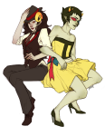 2spooky aradia_megido arm_in_arm back_to_back crossdressing feastings fedora hat redrom shipping sollux_captor suit rating:Safe score:6 user:sync