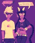 cakeparadox dancestors dirk_strider dream_ghost limited_palette meenah_peixes starter_outfit word_balloon rating:Safe score:8 user:sync