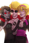 arm_around_shoulder black_squiddle_dress coolkids darky dave_strider dersecest incest magic_dragon multishipping no_glasses red_baseball_tee rose_lalonde shipping terezi_pyrope rating:Safe score:4 user:sync
