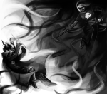 black_squiddle_dress empiricist's_wand eridan_ampora grayscale grimauxilialice midair rose_lalonde strife thorns_of_oglogoth rating:Safe score:8 user:Beelzebibble