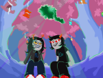 2015 alternia jaggy_lines land_of_thought_and_flow lands noose omnia-volo scalemates scourge_sisters sitting starter_outfit terezi_pyrope trees vriska_serket rating:Safe score:7 user:Mechanape