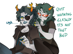 2016 broken_source eyepatch illegal_vriska jacknhobbs scourge_sisters starter_outfit styling_hair terezi_pyrope text vriska_serket rating:Safe score:10 user:Edfan32