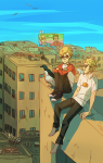 arms_crossed city crows dave_strider dirk_strider jacki red_baseball_tee seagulls starter_outfit rating:Safe score:10 user:sync