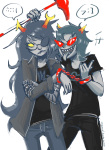 2014 artificial_limb bondage chubsintubs dragon_cane eyepatch fullres scourge_sisters starter_outfit terezi_pyrope vriska_serket word_balloon zodiac_symbol rating:Safe score:6 user:Luxferre