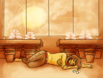 2011 bitterkiwi flowers jade_harley no_glasses panel_redraw sepia sleeping solo starter_outfit rating:Safe score:9 user:sync