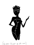 2011 black_queen bq broken_source crown grayscale orbit queen's_dress solo text