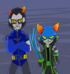  action_claws arms_crossed batman crossover dc deleted_source equius_zahhak marvel meowrails nepeta_leijon pootles x-men 