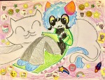  2026 burgeriguess cat_hat food fullres heart hello_kitty illustrating image_manipulation lusus nepeta_leijon panel_redraw pounce_de_leon rainbow sitting stars starter_outfit text 