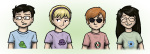  2010 beta_kids blue_slime_ghost_shirt dave_strider deathbychiasmus fullres green_atom_shirt jade_harley john_egbert mauve_squiddle_shirt red_record_tee rose_lalonde 