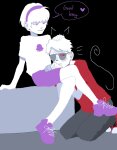  2023 animal_ears blush dave_strider dersecest fullres heart incest jaggy_lines kneeling mineralteacup red_baseball_tee redrom rose_lalonde shipping sitting starter_outfit text word_balloon 