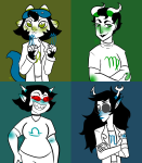  2016 action_claws alyykeavvylo arms_crossed casual cat_hat eyepatch fullres grayscale highlight_color kanaya_maryam nepeta_leijon starter_outfit terezi_pyrope vriska_serket 