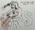 2025 blood cat_hat fullres gore grayscale highlight_color lineart nepeta_leijon scoundrellyfeline solo starter_outfit text