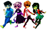  2011 beta_kids black_squiddle_dress breath_aspect dave_strider digitallyimpaired dress_of_eclectica fullres godtier heir holding_hands jade_harley john_egbert red_baseball_tee rose_lalonde squiddlejacket squiddlesneaks transparent 
