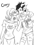  2014 cronus_ampora croxy dancestors fashion fullres grayscale jaggy_lines lineart lunaticjin roxy_lalonde shipping smoking starter_outfit text 