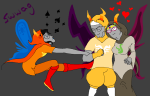  2012 arm_around_shoulder blackrom chastyn eridan_ampora eriferi feferi_peixes fullres godtier heart holding_hands hope_aspect jaggy_lines life_aspect light_aspect multishipping pirateshipping prince redrom shipping spade text thief vriska_serket witch 