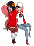  aradia_megido arm_around_shoulder blush dave_strider double_time dstrider godtier maid red_baseball_tee redrom shipping sitting time_aspect 